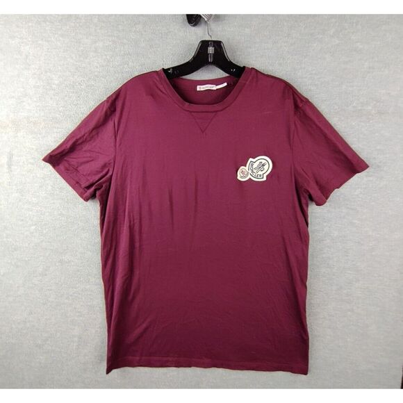Moncler Mens Shirt Large Maroon Maglia Double Logo Patch‎ T